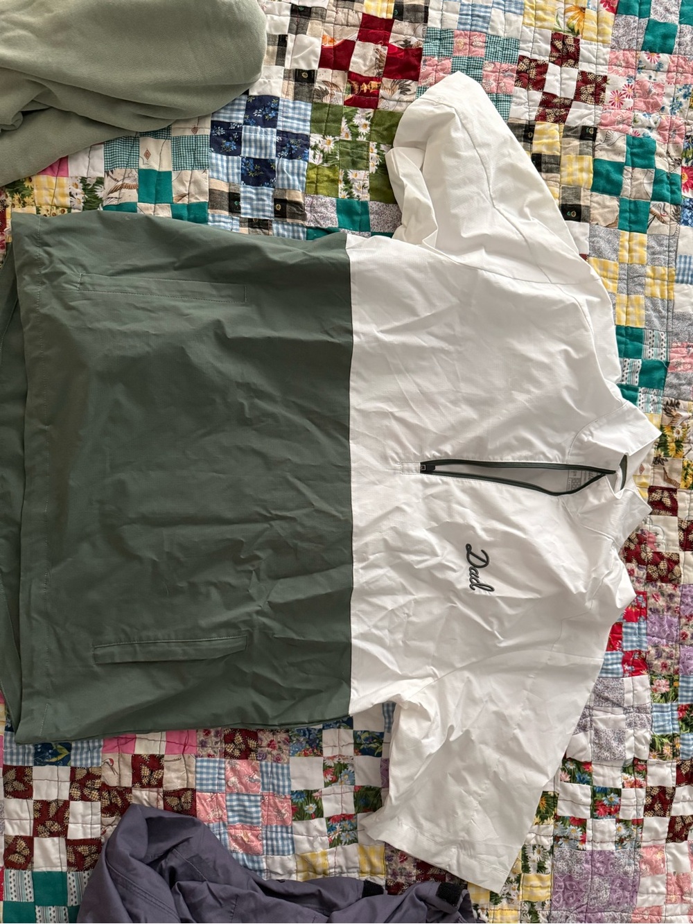 Barstool sports dad White and Olive Half-Zip Pullover with Script Logo